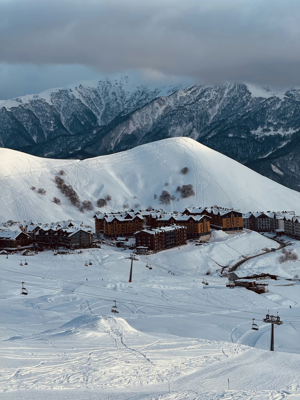 A ski resort village under snow